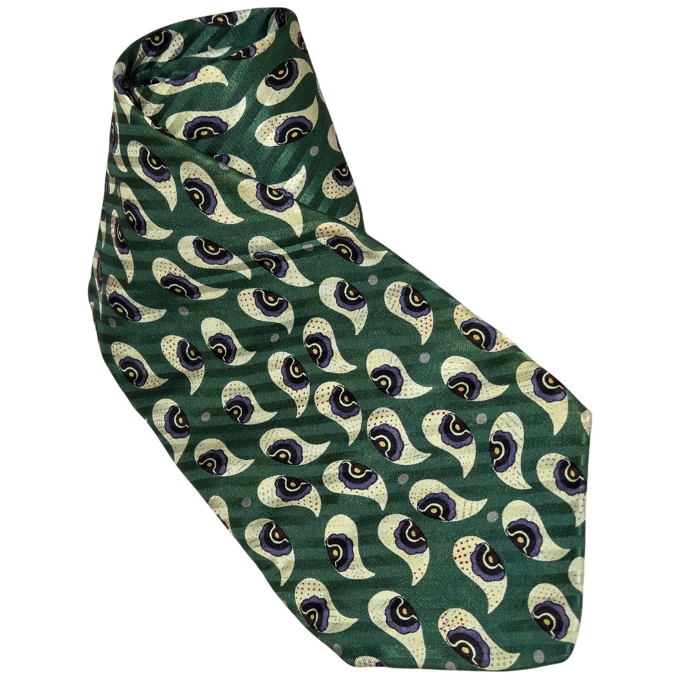 Robert Talbott Necktie Green Paisley Silk Hand Sewn Nordstrom USA Mens Tie